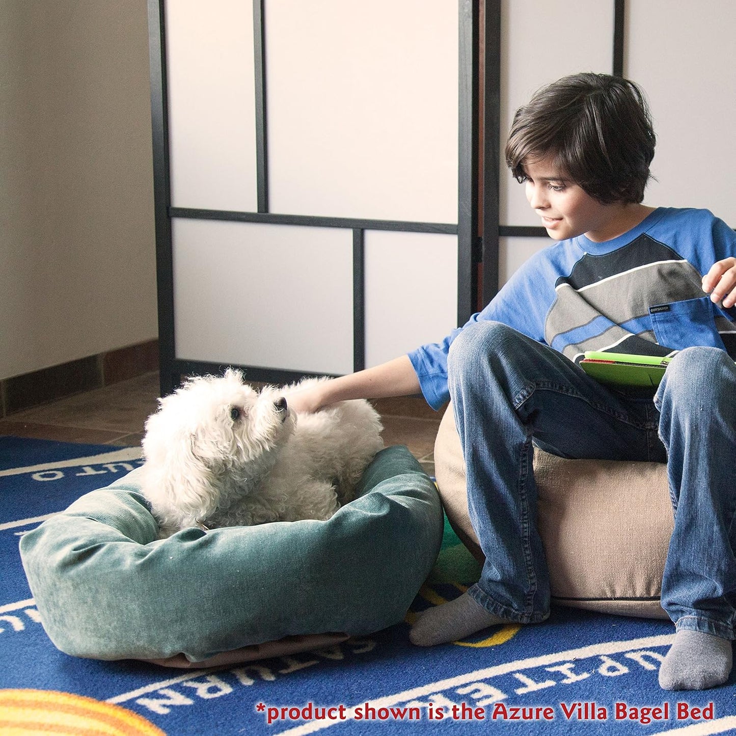 Majestic Pet Storm 24" Micro Velvet Dog Bed, Soft Round Pet Bed with Spine Support, Water Resistant, Machine Washable, 24x19x7 (inch) - Small