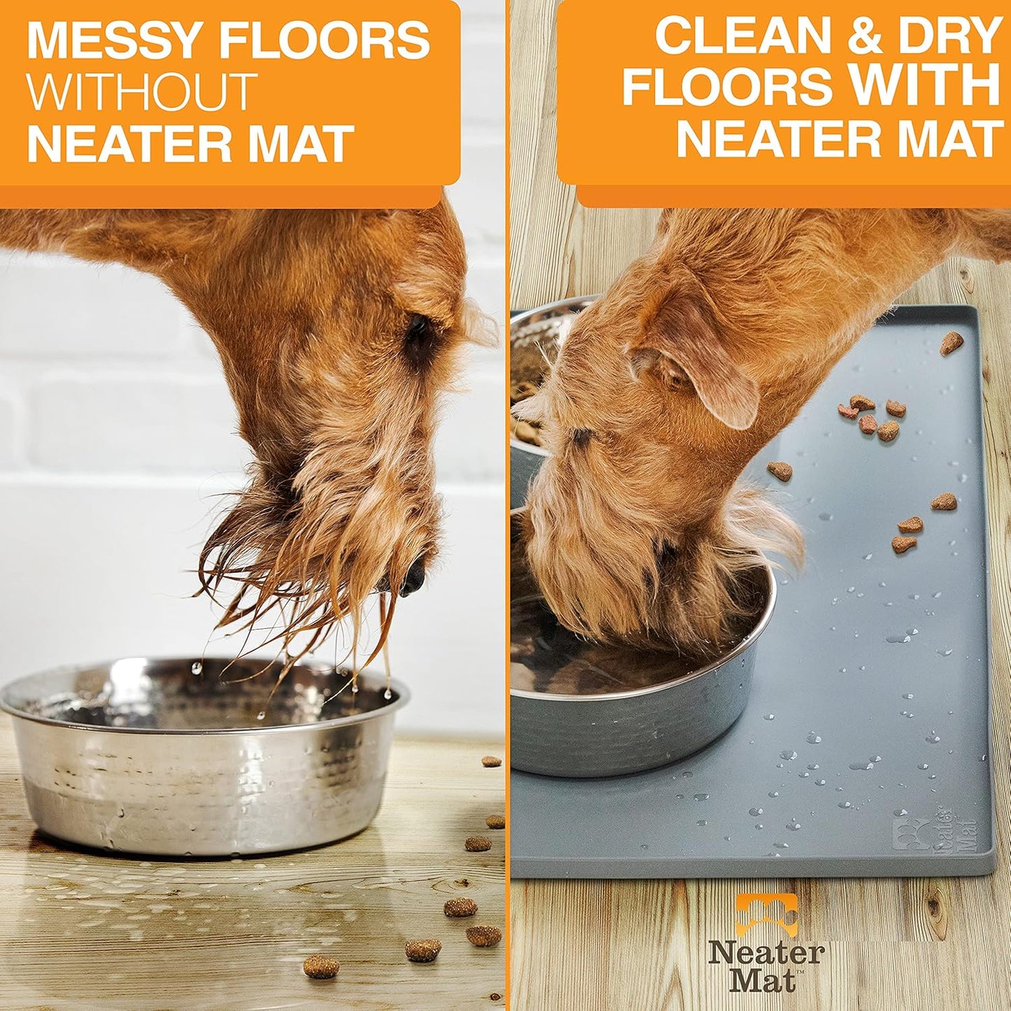 Neater Pet Brands Neater Mat - Waterproof Silicone Pet Bowls Mat - Protect Floors from Food & Water (19" x 12", Gunmetal)