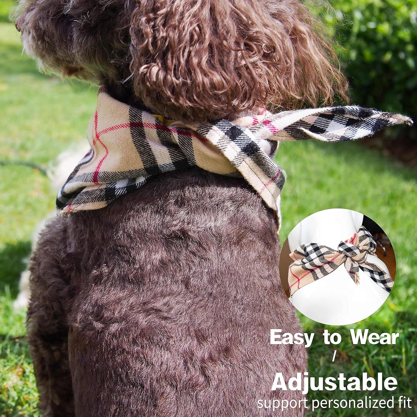 Adjustable Plaid Dog Bandanas,1PC Soft Washable Cotton Triangle Bib Kerchief Scarfs for Small Medium Large Dogs and Cats (Fuchsia&Blue, Small)