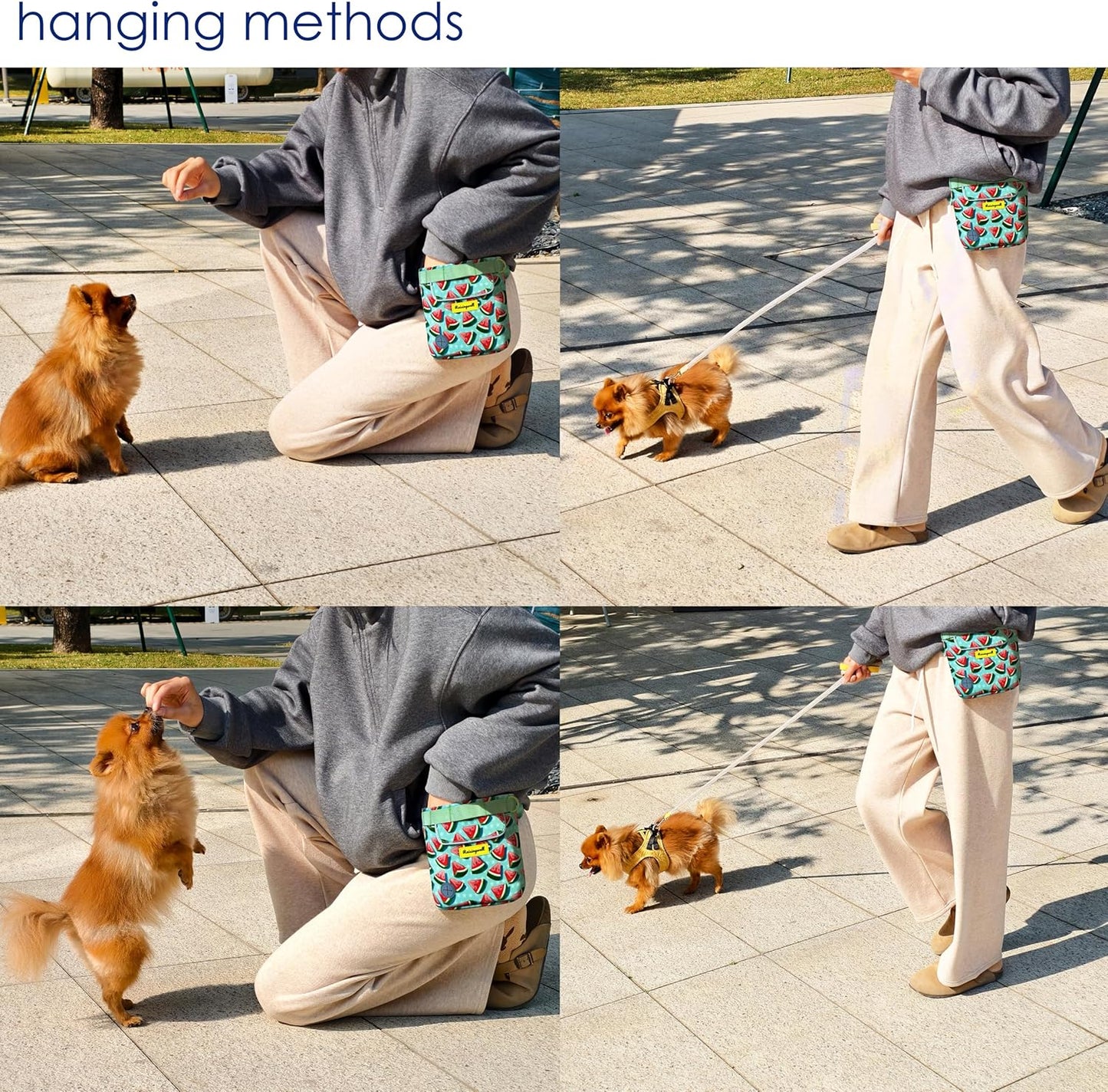 Dog Treat Pouch for Pet Walking and Training with Clicker 2 Cup Silicone Bag Small Fanny Pack Holder for Puppy Snack Dispenser Kit for Leash and Outdoor Use (Watermelon)