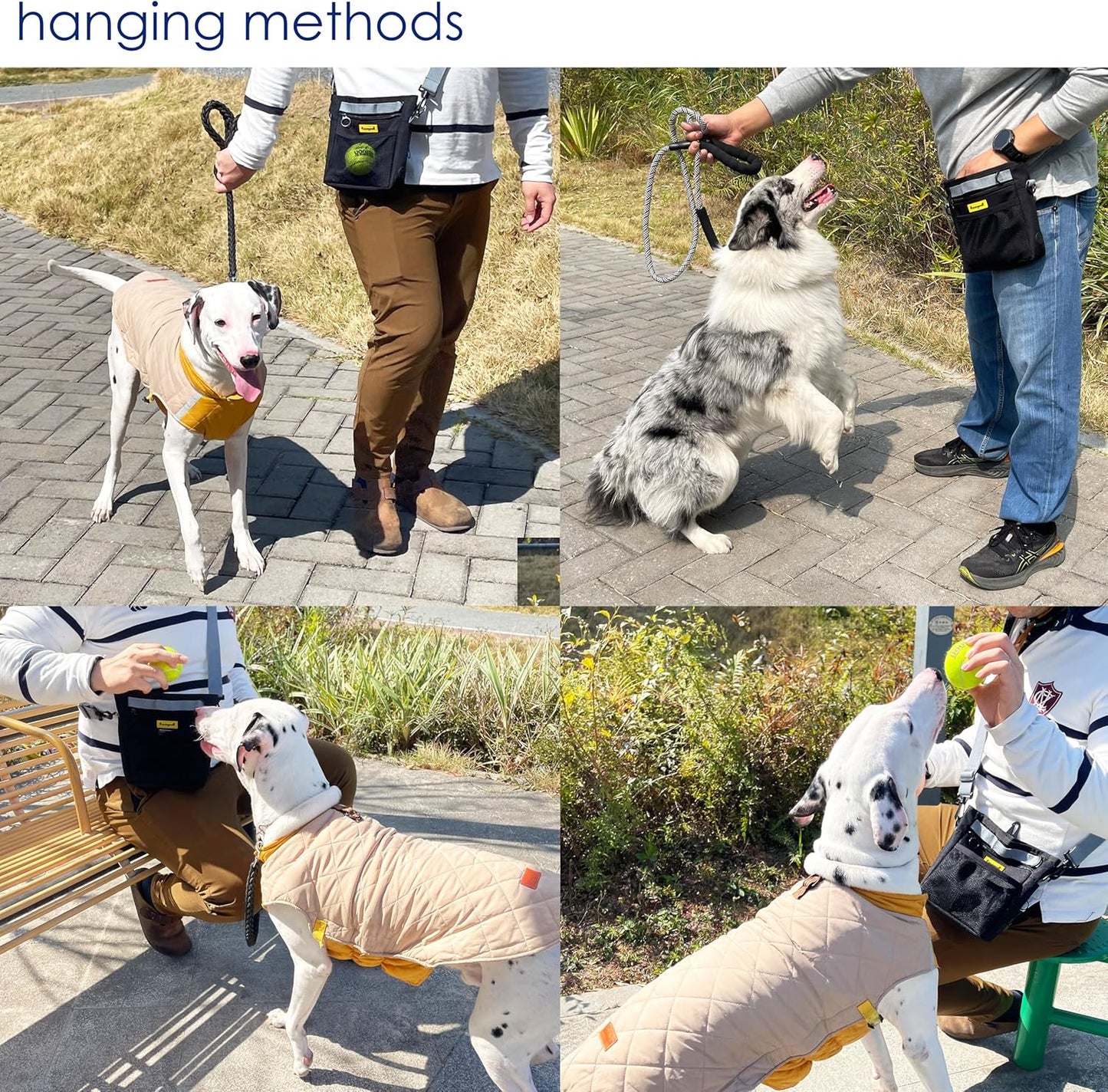 Dog Treat Pouch with Magnetic Closure 4-Cup Silicone Bag Fanny Pack Holder with Clicker 4 Ways to Wear Front Pocket Fits All Phones Ideal for Leash, Pet Walking and Training（Black）