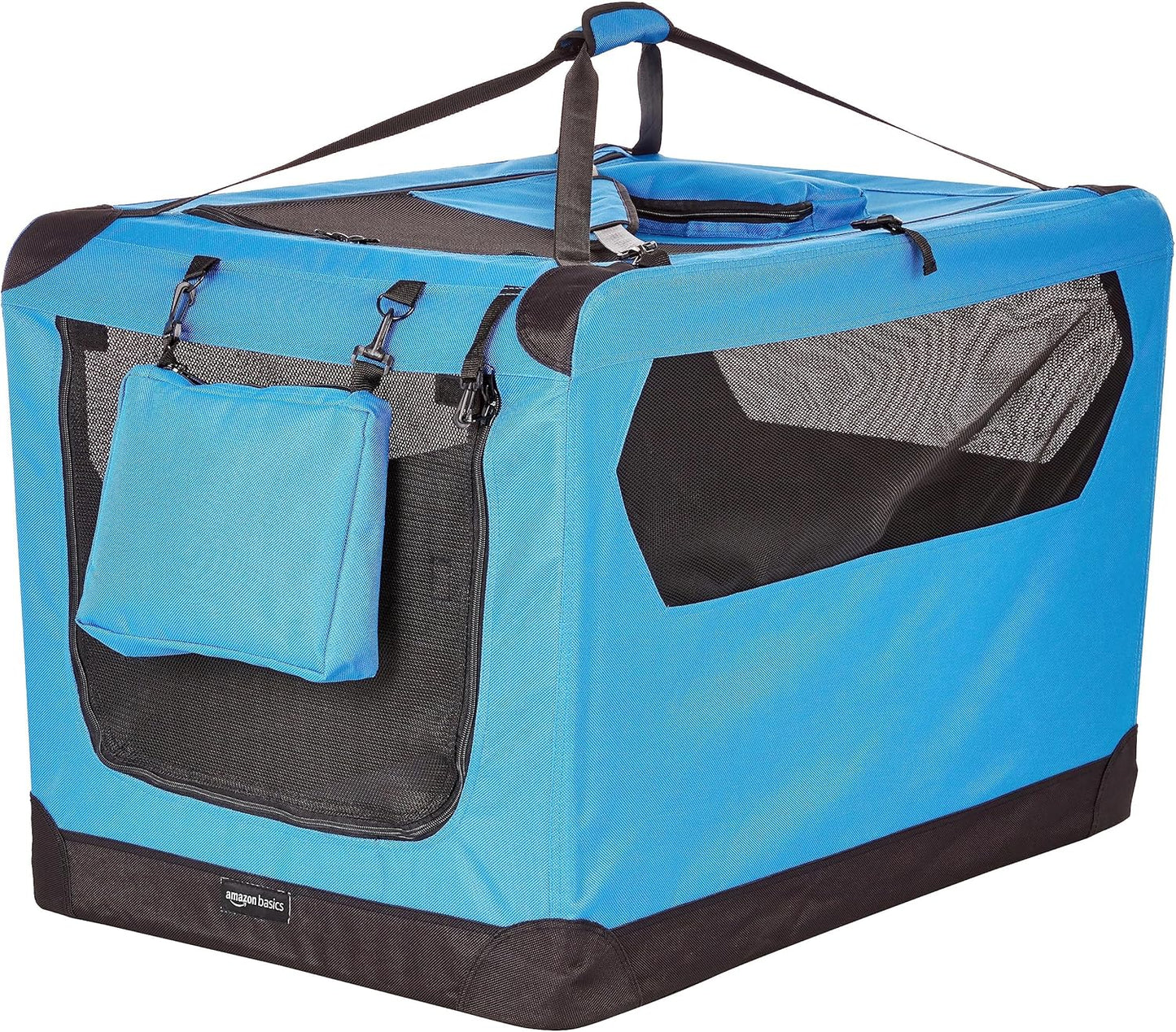 Amazon Basics Folding Portable Soft Pet Dog Crate Carrier Kennel, 36 x 24 x 24 inches, Blue